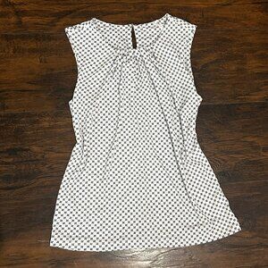White & Black Micro Print Sleeveless Blouse